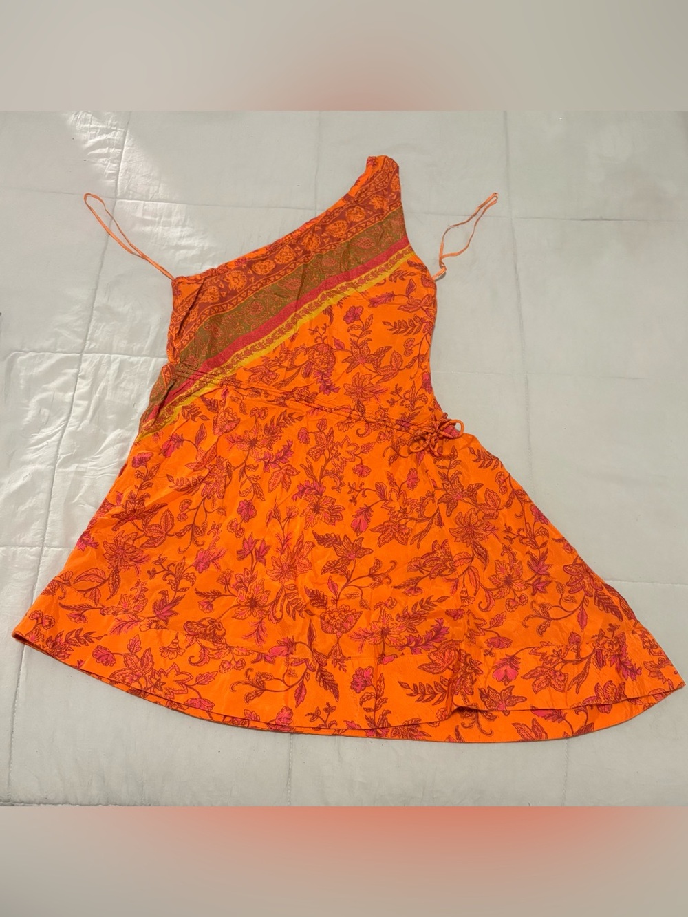 Women’s One-Shoulder Orange Floral Tunic